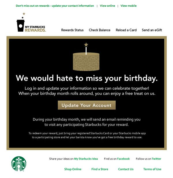 birthday message on starbucks