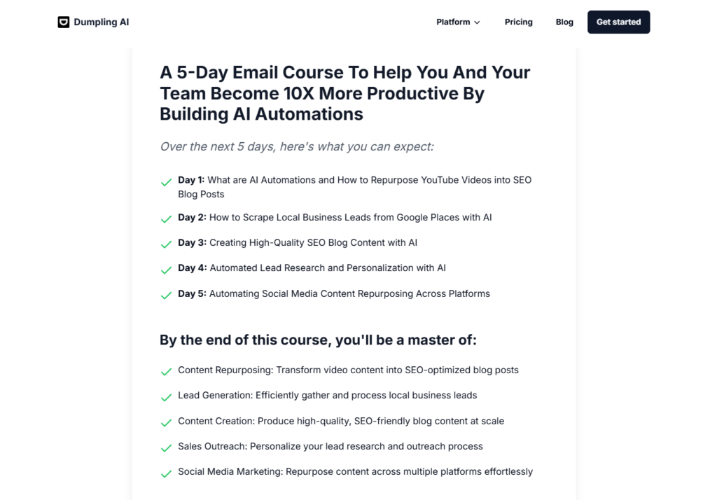 A 5-day email course -dumpling ai