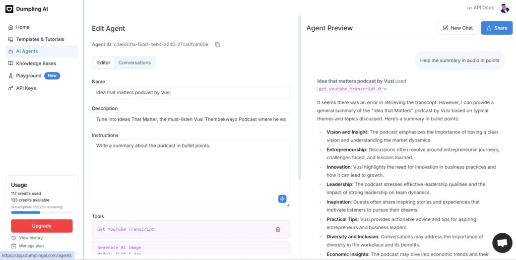 audio and podcast summary on dumpling ai