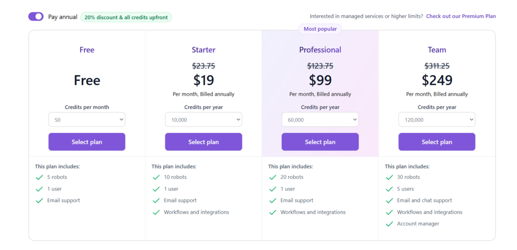 browse ai pricing