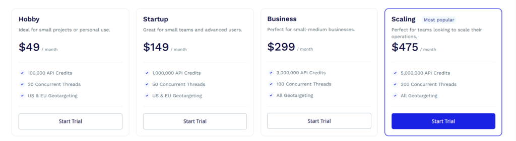 scraper api pricing