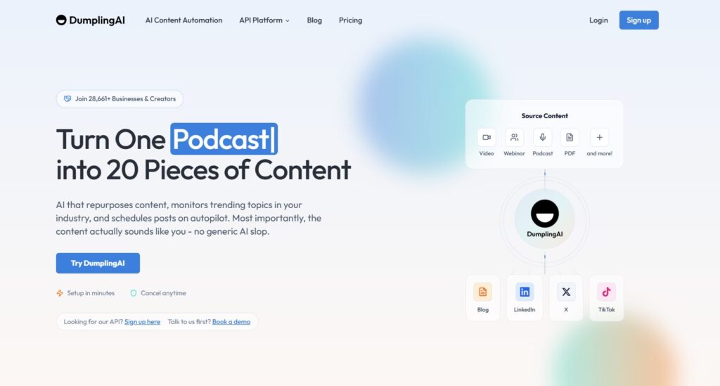 dumpling ai - turn one podcast into 20 pieces of content