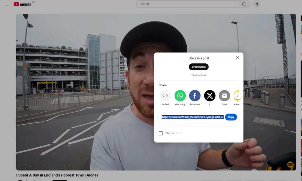copy the youtube url