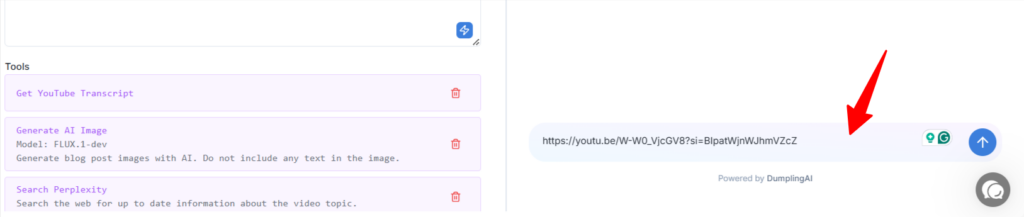 Pasting youtube link in a Summarizer Tool