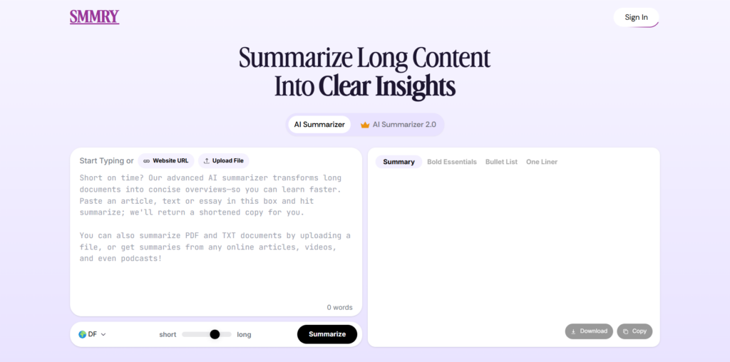 smmry summarize long content into clear insights