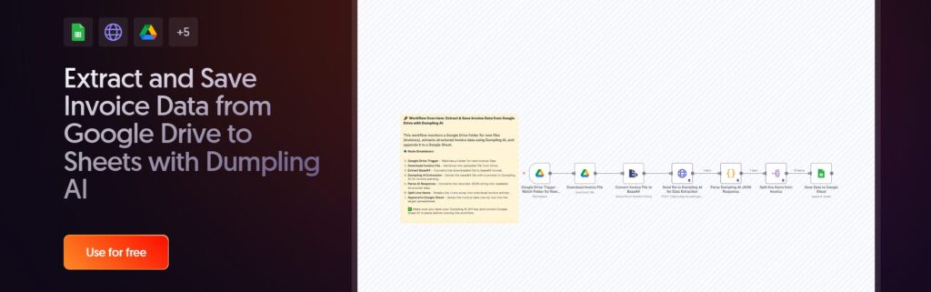 extract and save invoice data from google drive using n8n