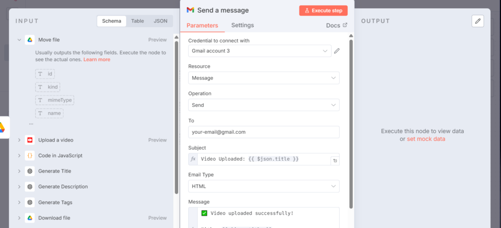 send a message node to gmail